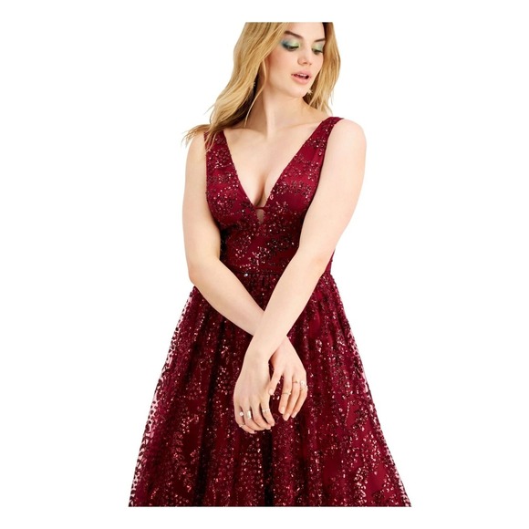 Blondie Nites Wine Gown Sequin Formal Party Size 13 Prom Elegant Evening NWT - Picture 2 of 14